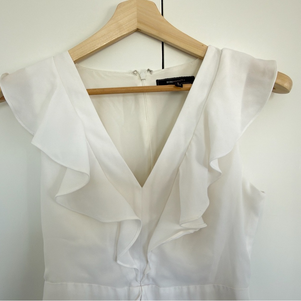 BCBGMaxAzria White Asymmetrical Ruffle Dress - Picture 3 of 6